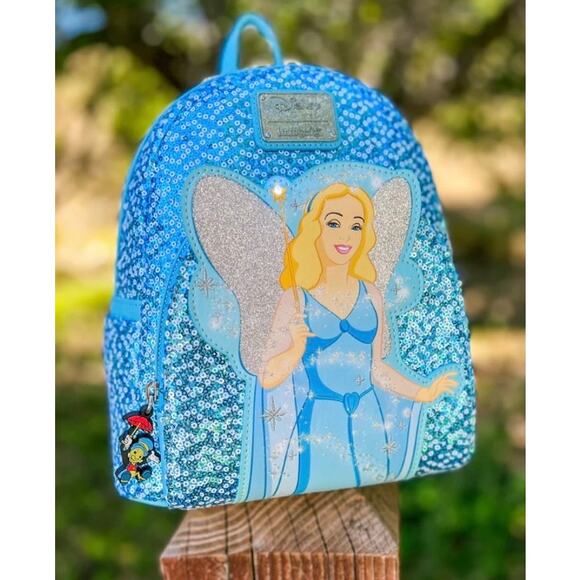 Loungefly Handbags - Pinocchio's Blue Fairy Sequin Mini Loungefly Backpack